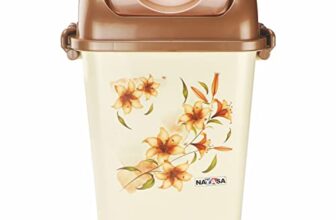 Nayasa Rectangular Swing Bin No 13 with Swing Lid, Capacity- 13.5 Liters, Without Inner Bucket, Multi Purpose Dustbin with Lid, Easy To Lift, Light Weighted, Ideal For Home/ Kitchen/ Office, L 33, B 21, H 40, Cream