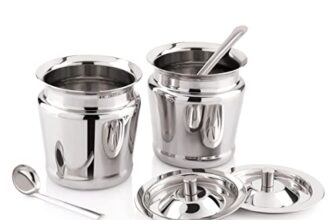 Attro Stainless Steel Storage Pot for Oil, ghee, Tea, Coffee, Sugar, Spices & More. Includes 2 Spoons. Durable, Multipurpose, Standard Size – Set of 2