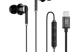 pTron Boom Play X6 in-Ear Type C Wired Earphones with Mic, 14mm Drivers for Pristine Sound, 1.2M Tangle-Free Cable, in-Line Controls, Snug-Fit & Wide Compatibility with C Type Devices (Black)