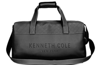 Kenneth Cole Faux Leather Duffle Bag for Travel|Compact and Comfortable for Travelling|Suitable for Men’s and Women’s|Cabin Luggage Bag, 52 x 24 x 28 Centimeters, Black