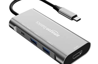 Amazon Basics USB-C Hub Dock 7-in-1 with 4K 30HZ HDCP Compliant, Aluminium Type C Adapter with 4K HDMI Port, USB 3.0 Port, USB-C Power Delivery, TF/SD Card Reader, Mac and Windows USB-C Devices