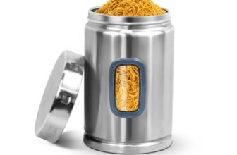 Signoraware Modular Stainless Steel Deluxe Window Round Container | Airtight & Leakproof | Durable | Kitchen & Pantry Storage | Space Saving | Ideal for Dry Fruits & Snacks Storage (1.25Ltr | Steel)