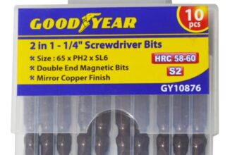 Goodyear 2 IN 1-1/4″ MAGNETIC SCREWDRIVER BITS (65mm x PH2 X SL6) (PACK OF 10), brown
