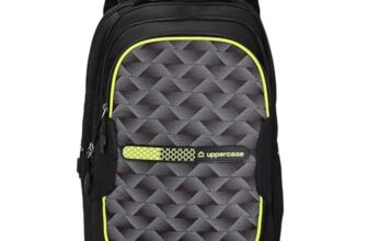 uppercase Pixel Laptop Backpack | 3 Compartments, Well-Padded, Rain Cover, Trolley Sleeve, Organisers, Side Bottle Pocket | For Boys & Girls | 500 Days Warranty | Black