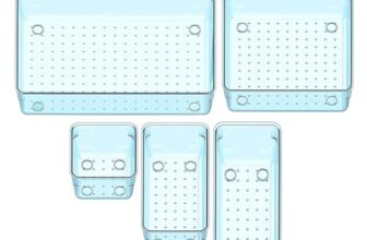 Sulfar 5pcs Bathroom Drawer Tray Dividers Plastic Vanity Organizers Storage Bins For Makeup Dresser Tray (1S+1M+1B+1L+1XL) Blue