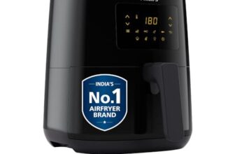 PHILIPS Digital Airfryer with Touch Panel, 4.1L, with RapidAir Technology,with additional 1 Yr Warranty by Philips, 7 Pre-set Menu (HD9252/90)(Black), Large