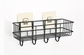 Amiraj Wall Mounted Self-Adhesive Bathroom Organizer | No Drill Kitchen Rack | Rectangular Corner Shelf for Bathroom & Kitchen Accessories | GI Metal with Powder Coated Finish, Black (Pack of 1)