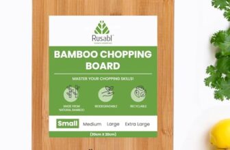 Rusabl Bamboo Wooden Chopping Board with Metal Handle, Multipurpose Cutting Board for Vegetables, Fruits & Cheese, for Kitchen Use, BPA Free, Eco-Friendly, Anti-Microbial (S, 30 x 20 cms)