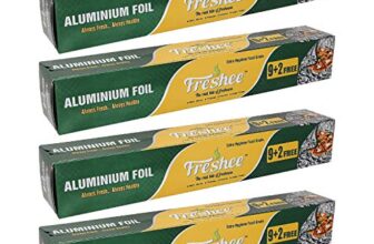 Freshee 9 Plus 2 m Aluminium Silver Kitchen Foil Roll Paper Pack of 4|11 Micron Thick|Food wrap|Disposable Food Parcel|Fresh Food|Food Grade