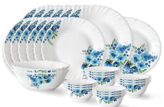 Larah by Borosil Pansy Fluted Series Opalware Dinner Set | 27 Pieces for Family of 6 | Microwave & Dishwasher Safe | Bone-Ash Free | Crockery Set for Dining & Gifting | Plates & Bowls | White