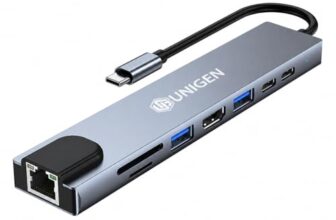 UNIGEN 8 in 1 USB Type-C HUB Adapter with 4K HDMI, 100W PD, USB C Port, USB 3.0, RJ45 Ethernet, SD/TF Card Reader, Docking Station Compatible with MacBook Pro/Air Laptops and Other Devices