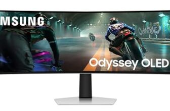 Samsung 49″ Odyssey OLED G9 Curved Gaming Monitor|Dual QHD 5120 x 1440|144Hz|0.03ms|DCI 99%|OLED Safeguard|FreeSync Premium Pro|G-Sync|Quantum Dot|HDR10+ Gaming|HAS|Flicker Free| LS49DG910SWXXL|Silver