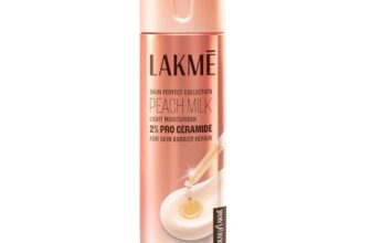 LAKME Peach Milk Pro Ceramide Moisturizer, 60ml, for Deep Moisturizing and Skin Strengthening, with Vitamin E and Skin Conditioner, 24hr Moisture Lock, for Dry, Normal & Sensitive Skin