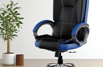 FUGO FG12 Orthopedic Boss Chair with 3 Year Warranty | Leatherette Office Chair | Ergonomic Executive Chair with Spacious Cushioned Seat | Heavy Duty Metal Base | Rocking Function (Black and Blue)