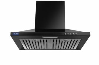 Glen Hood Aqua Plus 60cm Wall Mounted Pyramid Kitchen Chimney | 1000 m³/hr Suction | Baffle Filter | Push Button Control | LED Lights | 1 Year Comprehensive Warranty & 7 Year on Motor| Black |