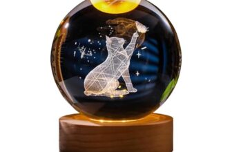 GITGRNTH 3D Cat Figurine Crystal Ball Lamp, Cat-Light Lamp ​with Wooden Base, Gifts for Cats Lovers, Stuff for Animal Lovers, Birthday Christmas Mothers Day Temed Items for Women Lovar