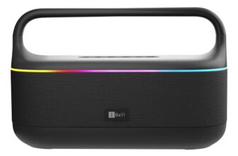 iBall Dhun 180 Portable Bluetooth Speaker, 50W RMS, 5Hrs Playback, Dual Drivers, Dual EQ, Metal Handle, Powerful BASS, TWS Support, RGB Lights, Fabric Finish, Type-C, Call Function (Black)