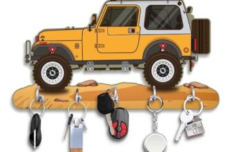 Webelkart Premium HD UV Printed Mahindra Thar Car Shape Designer Wooden Key Holder Home and Office Decor (11 X 6 Inch, Wood) (Yellow)