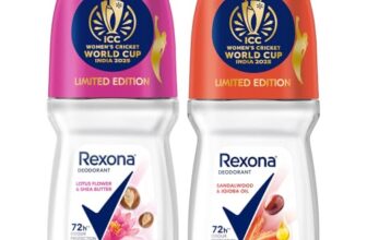 Rexona Lotus Flower & Shea Butter and Sandalwood & Jojoba Oil Antiperspirant Roll-On | for Women | Limited Edition Pack – ICC Women’s Cricket World Cup India 2025 |50 ML (Pack of 2)