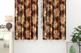 Homefab India Eyelet Polyester Floral Window Curtain – 5 ft, Coffee – 2 Piece