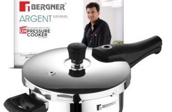 Bergner Argent Elements Triply Stainless Steel 3.5 L Outer Lid Pressure Pan, Healthy Cooking, Even Heat Distribution, Sturdy Handle, Easy Lock System, Safety Gasket – Induction and Gas Stove Ready