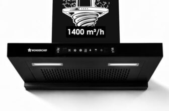 Wonderchef Ruby Sleek 60cm Chimney| Powerful Suction of 1400m3/hr| Auto Clean Function| Oil Collector| Low Noise| Black