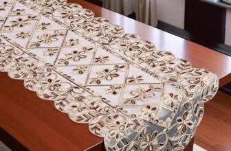 E – Ezra Floral Embroidered Polyester Organza Premium Dining Table Runner (16×72 inches) for 6-Seater – Gold Brown