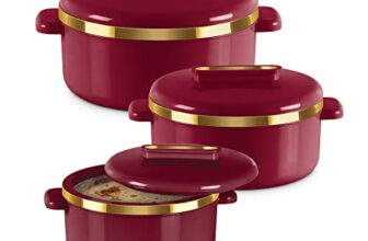 MILTON Curve Inner Stainless Steel Casserole Set of 3 (450 ml, 840 ml, 1300 ml), Maroon | BPA Free | Food Grade | Easy to Carry | Easy to Store | Chapati | Roti | Curd Maker