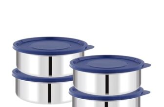ATTRO Prime Stainless Steel Single Wall Storage Containers Airtight & Leak Proof Containers for Office Use, School, Picnic, 250ml – Blue-Set Of 4