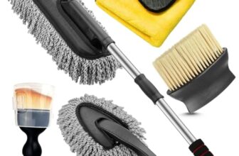 Porslin 5 Pcs Microfiber Car Duster Kit – Extendable Long Handle Car Cleaning Accessories – Interior & Exterior Detailing Brush Set – Scratch & Lint Free,Perfect for Cars,SUVs,Motorcycles,Home,Grey