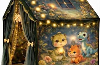 Kids Play Tent House with Dinosaur Theme, Polyester, Dark Green, Foldable, for Boys and Girls Aged 4-10 Years