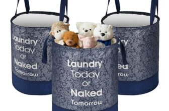 Urbane Home Pack of 3 Foldable 45L Toys Organizer for Kids Room – Soft Toys Storage Bag/Basket/Container with Handles | Leaf Print -Blue