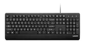 Lenovo 110 USB-A Wired Multimedia Keyboard-Full-Size Layout,Plug & Play| Waterproof Exoskeleton with 3 Indicator Lights |One-Touch Co-Pilot Key|Adjustable Keyboard Stand| 3 Yr Warranty