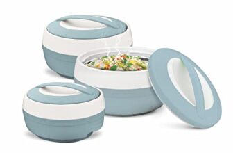 ASIAN Plastic Casserole Inner Stainless Steel Casserole Gift Set of 3 (600 ml, 1000 ml, 1500 ml), (Pestal Blue) | PU Insulated | BPA Free | Food Grade | Hot & Cold | Easy to Carry