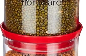 Floraware Plastic Air Tight BPA Free Stackable Round Push Multipurpose Containers For Kitchen Organizer 500ml for Rice Dal Flour Snacks Cereals Pack of 2 (Red)