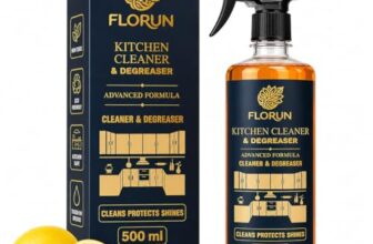 FLORUN Kitchen Cleaner & Degreaser Spray 500ml | Powerful Grease Remover for Kitchen Chimney, Gas Stove, Tiles, Sink & Countertop | Multi Surface Cleaner | Non Toxic Formula | (LEMON)