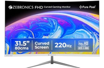 Zebronics 31.5 Inch FHD Curved Gaming Monitor with 220Hz, 300 nits, 1ms MPRT, HDR10, 1080p, Adaptive Sync, HDMI & DP Port, USB, Built-in Speakers, Wall Mountable, Bezel-Less Design (AC32FHD)