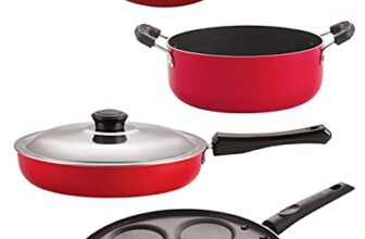 NIRLON Gas Compatible Non Stick Aluminium Cookware Set, 4 Pieces (FP10_TP22_UP7_CS24)