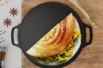 Ortex Cast Iron Dosa Tawa 12 Inch Pre Seasoned with Double Handle – Iron Tawa for Roti and Dosa Big Size | Flat Tawa for Chapati, Paratha | Gas & Induction Friendly (30 cm, Black)