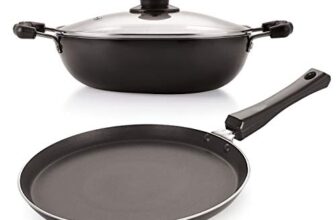 Nirlon Induction Aluminium Nonstick 2 Pieces Gift Set of Flat Tawa and Deep Kadhai with Glass Lid- IND_FT28_DKD24