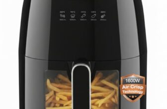 INALSA Air Fryer for Home|5.5 liter Capacity|Visible Window & Internal Light|1600 W with Smart AirCrisp Technology|6-In-1 Appliance With 8 Preset Menu & Digital Display (Tasty fry DW5.5) Black