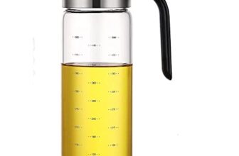 DOMELIXA Olive Oil Dispenser Bottle 500 ml Glass Oil Cruet with No Drip Spout, Ergonomic Non Slip Handle & Measuring Marks – Leakproof Oil and Vinegar Dispenser for Kitchen Cooking