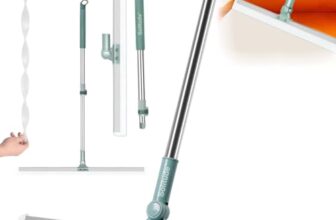 Solitude 50-Inch Rotating Floor Squeegee, Heavy Duty Bathroom Silicone Wiper with 180-Degree Swivel Head, Stainless Steel Extendable Handle, Easy Floor Cleaning Tool