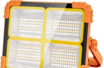 100W Solar LED Work Light, Rechargeable Flood Light with 12000 mAh Battery, USB Power Bank, IP66 Waterproof for Camping, Garage & Emergency
