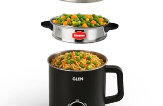 Glen Electric Kettle with Steamer 1.5L, 600W | Multipurpose Kettle for Tea, Coffee, Milk, Eggs, Soup & Noodles | Egg Boiler, Food Steamer, Dual Heat Settings, Auto Shut-Off SA9016 MCK