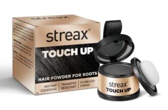 Streax Hair Root Touch Up for Grey Hair, Black – 4gm | Root Cover Up Hair Powder I Covers Grey Hair & Bald Patches | Instant Hair Colour Touch Up, Root Concealer for Natural Black Hair