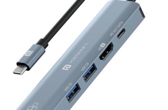 Portronics Mport 51 5-in-1 Type C HUB/Docking Station with RJ 45 Ethernet Port, 5Gbps Data Transfer, HDMI Port, USB 3.0, PD Quick Charge, 4K Ultra HD Data Quality(Grey)