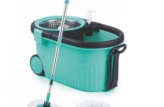 Homeor Stainless Steel Comfort Spin Mop with Big Wheel, Auto-fold Handle, Bucket Floor Cleaning and Mopping System 360° Flexible with 1 Refils, Blue