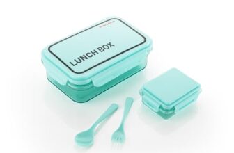 ATTRO Crunch Plastic Lunch Box Airtight, BPA-Free Comes with Fork & Spoon – Ideal for Office, School, Travel, Adults & Kids- Green- 900ml