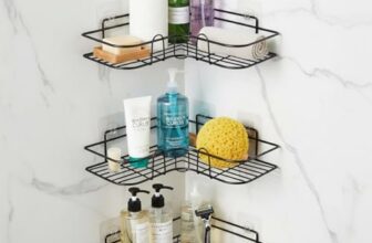 Amazon Basics Self-Adhesive Corner Shelf | No-Drill, Wall-Mounted Organizer for Bathroom, Kitchen & Living Room – Premium Rust Proof GI Metal, 27 x 27 x 6 cm, Black, Pack of 3